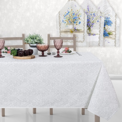 Комплект кухонный рогожка 4пр (скатерть 150*183см+полотенце 3шт) ПОЛЕВЫЕ ЦВЕТЫ Арт Дизайн