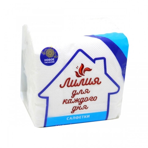 Салфетки бумажные ЛИЛИЯ 100шт 24*24см 1сл белые 1/42