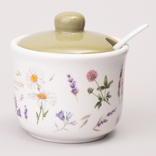 Сахарница керамика 300мл 10*9,5см FLOWER STORY с ложкой Agness 358-2186