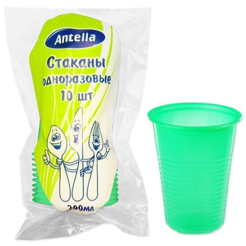 Стакан пластиковый 200мл 10шт ЗЕЛЕНЫЙ Антелла 04055