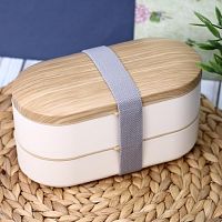 Ланч-бокс 20*10*9см WHITE ложка+вилка (2 яруса) Wood N923-6-01