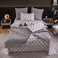КПБ Евро (простыня на резинке) сатин 50*70см+70*70см VELOURIA LUXE ЯЧЕЙКИ с одеялом Viva Home Textile