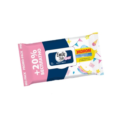 Салфетки влажные EMILY STYLE 100+20шт Для детей с клапаном