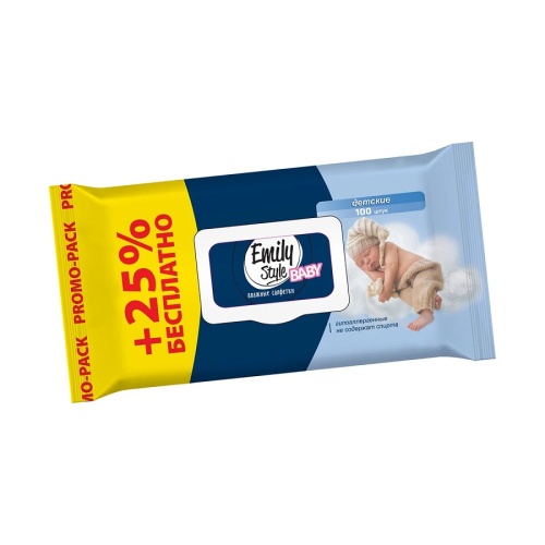 Салфетки влажные EMILY STYLE 100шт Детские 0+ с клапаном