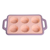 Форма для выпечки силикон Кексы 6 ячеек 34*19,5см AURORA с ручками Attribute ABA111