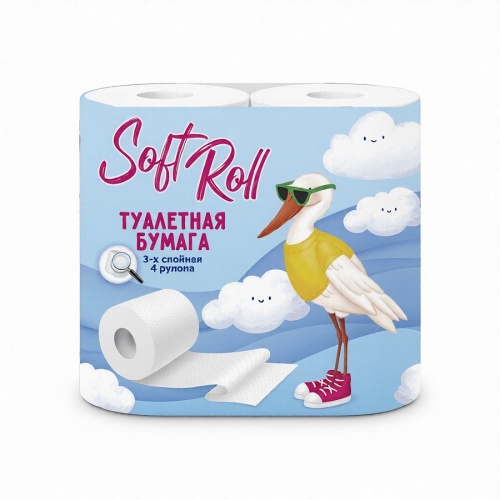 Бумага туалетная SOFT ROLL 4рул 3сл белая 1/12