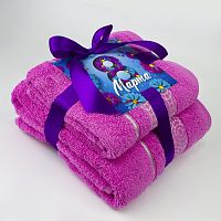 Набор полотенец 2шт махровые (50*80см+70*130см) ЧУДО розовый Он и Она