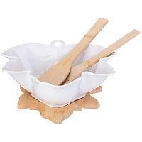 Салатник фарфор 24см NATIVE на подставке с ложкой и вилкой Lefard 587-186