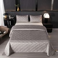 Покрывало 240*260см велюр РОМБ с наволочками (светло-серебристый) Viva Home Textile