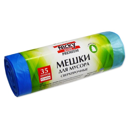Мешки для мусора 15шт 35л HDPE 18мкм с ручками Nicky Home 21121