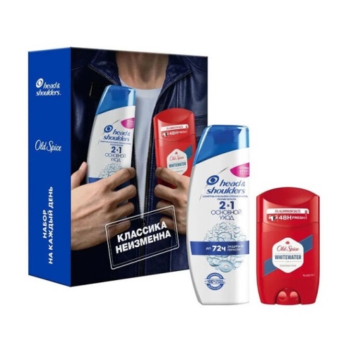 Подарочный набор H&S MEN (шампунь 200мл 2в1 Основной уход + дезодорант-стик Old Spice 50мл Whitewater) 1/3