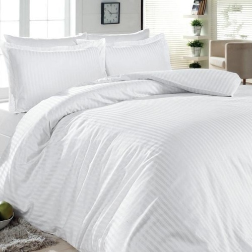 КПБ 1,5сп (простыня на резинке) сатин-страйп 50*70см+70*70см БЕЛЫЙ Хлопковый Рай