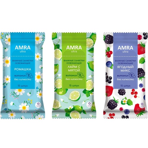 Салфетки влажные AMRA 15шт Ультра освежающие 1/48
