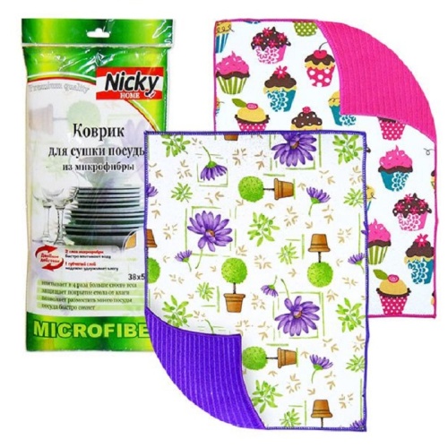 Коврик для сушки посуды 35*51см микрофибра Ассорти Nicky Home 22562