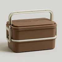 Ланч-бокс 1,8л 21,3*12,1*11,5см BROWN ложка+вилка (2 яруса) Square box 6429-02