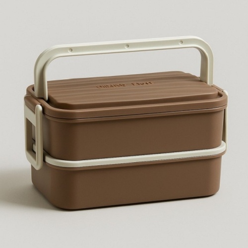 Ланч-бокс 1,8л 21,3*12,1*11,5см BROWN ложка+вилка (2 яруса) Square box 6429-02