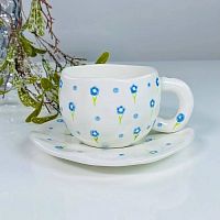 Чайная пара фарфор 300мл ЦВЕТОЧКИ голубой Lenardi 164-065 1/24