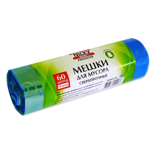 Мешки для мусора 10шт 60л НDPE 18мкм с ручками Nicky Home 21138