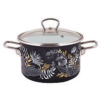 Кастрюля эмаль 2,0л Appetite BOTANY BLACK цилиндрическая со стекл. крышкой индукция 8SD165S
