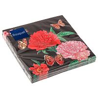 Салфетки бумажные HOME COLLECTION 20шт 33*33см 3сл Роскошные пионы на чёрном 1/12