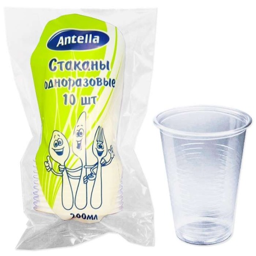 Стакан пластиковый 200мл 10шт ПРОЗРАЧНЫЙ Антелла 04055
