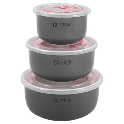 Набор контейнеров круглые 3шт 0,25л/0,6л/0,85л Grey вакуумное хранение Guffman C-06-032-GR