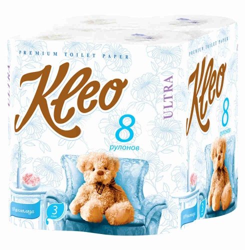 Бумага туалетная KLEO 8рул 3сл Ultra белая 1/6
