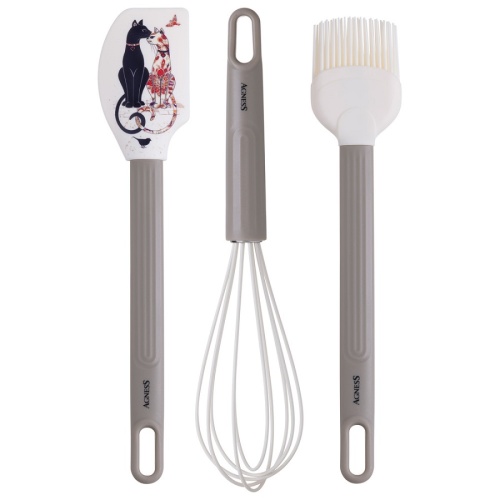 Набор кулинарный 3пр силиконовый (венчик+лопатка+кисточка) ПАРИЖСКИЕ КОТЫ Agness 671-033