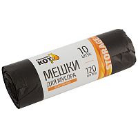 Мешки для мусора 10шт 120л 19мкм особо прочные (черный) Рыжий кот 310310