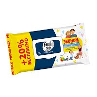 Салфетки влажные EMILY STYLE 100+20шт Для всей семьи с клапаном