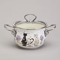 Кастрюля эмаль 1,5л Agness LAVENDER CATS со стекл. крышкой индукция 943-075