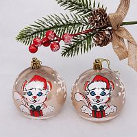 Уценка Набор новогодних шаров 2шт 8см ТИГРЕНОК шампань 201-1547 Велес 1/128