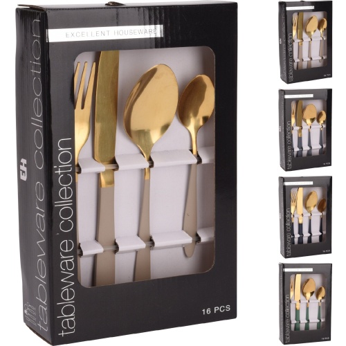 Набор столовых приборов 16пр GOLD&COLOUR глянцевые 4 цвета Купман CC4100780