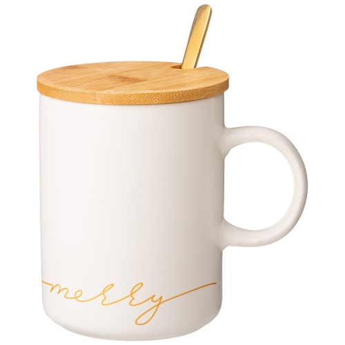 Кружка фарфор 380мл MERRY с крышкой и ложкой Lefard 756-420