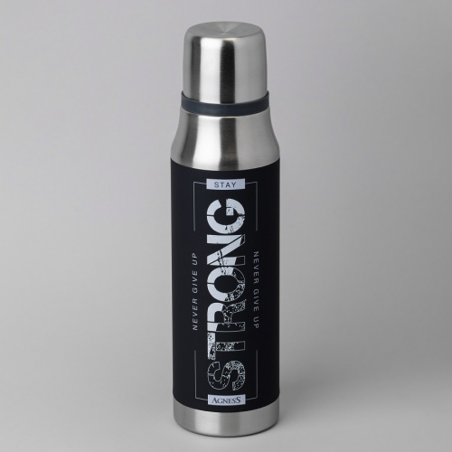 Термос 1000мл Agness STAY STRONG у/г нерж. сталь пробка крышка-чашка 798-106