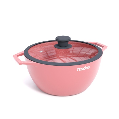 Кастрюля 3,0л Tesoro FLORENCE TOTAL PINK литой алюм. АП со стекл. крышкой индукция TF6630tpi