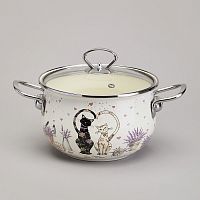 Кастрюля эмаль 2,8л Agness LAVENDER CATS со стекл. крышкой индукция 943-077