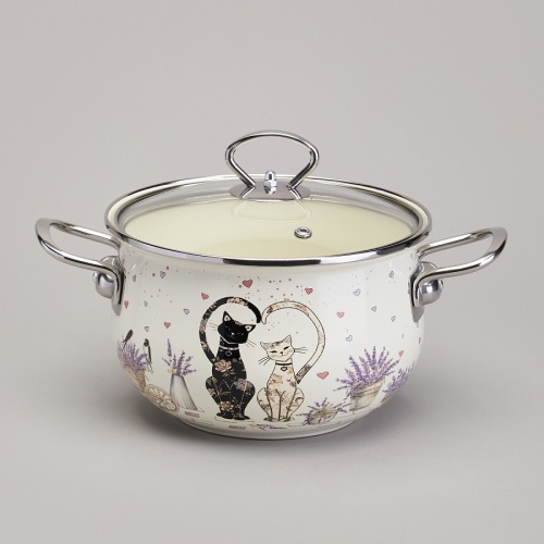 Кастрюля эмаль 2,8л Agness LAVENDER CATS со стекл. крышкой индукция 943-077 Кастрюля эмаль 2,8л Agness LAVENDER CATS со стекл. крышкой индукция 943-077