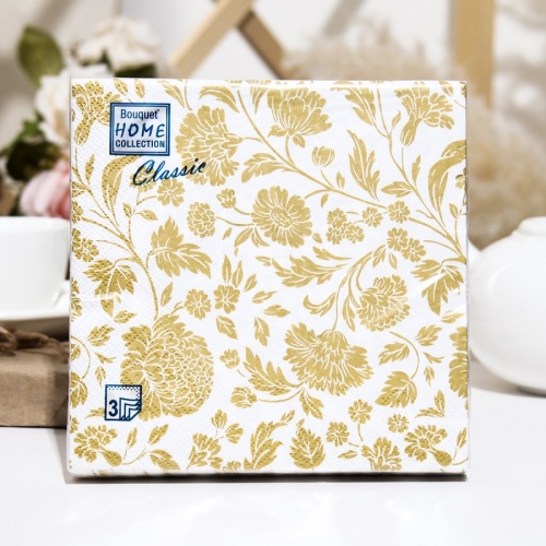Салфетки бумажные HOME COLLECTION 20шт 33*33см 3сл Анжелика Золото на белом 1/12
