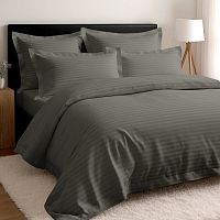 КПБ 2,0сп (простыня на резинке) сатин-страйп 50*70см+70*70см СЕРЫЙ Хлопковый Рай