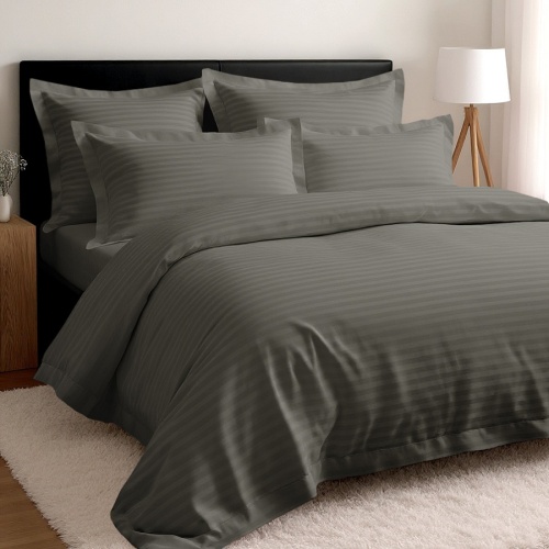 КПБ 2,0сп (европростыня) сатин-страйп 50*70см+70*70см СЕРЫЙ Хлопковый Рай