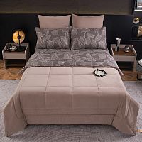 КПБ Евро сатин 50*70см+70*70см VELOURIA LUXE ЛИСТЬЯ с одеялом Viva Home Textile