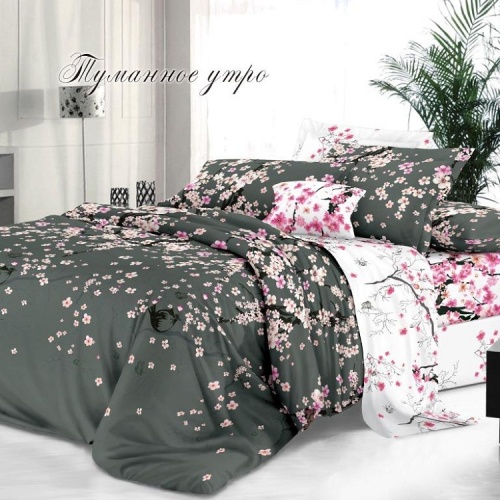 КПБ 2,0сп (простыня на резинке) сатин 50*70см+70*70см ТУМАННОЕ УТРО Хлопковый Рай