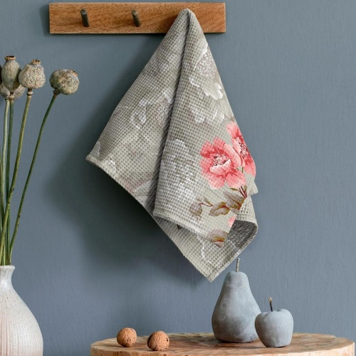 Полотенце вафельное 45*60см ФЕЛИЧИТА ЦВЕТЫ БЕЖ рис. 60258-1 Vse Doma