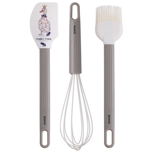 Набор кулинарный 3пр силиконовый (венчик+лопатка+кисточка) FAMILY FARM ГУСИ Agness 671-032