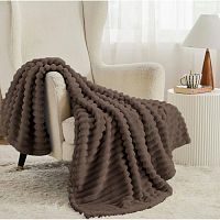 Плед 180*200см велсофт ПОЛОСА шоколадный Vse Doma