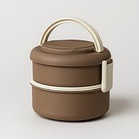Ланч-бокс 1,4л 16,2*15,5*13см BROWN (2 яруса) Round box 6428-02
