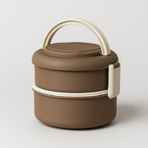 Ланч-бокс 1,4л 16,2*15,5*13см BROWN (2 яруса) Round box 6428-02