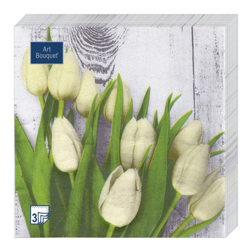 Салфетки бумажные ART BOUQUET 20шт 33*33см 3сл Белые тюльпаны 1/12