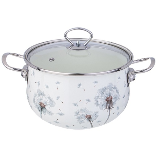 Кастрюля эмаль 3,8л Agness DANDELION со стекл. крышкой индукция 943-058